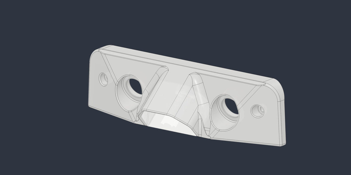 Grey metal mounting bracket with four circular screw holes and a central recessed channel